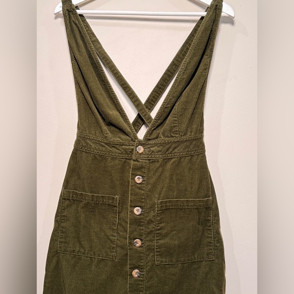 Rewash Olive Corduroy Suspender Button-Front Mini Dress – Size Large - Picture 2 of 5